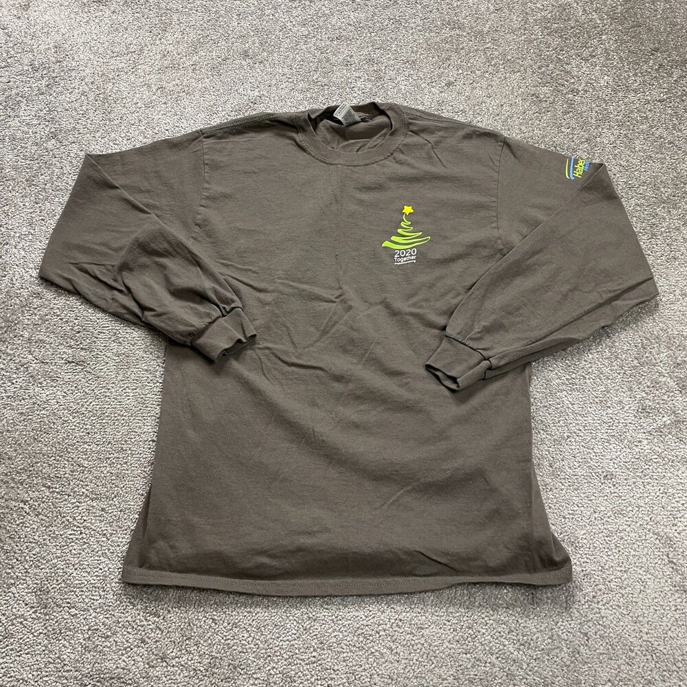 Gildan Ultra Cotton Crew Neck T-Shirt Unisex Medium Brown Graphic Long Sleeve